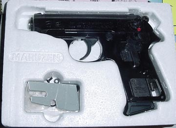 Airsoft Gas Blowback Maruzen PPK/S, partially disassembled for installing in the kit.